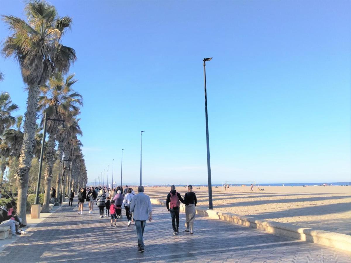 Apartamento 2 Hab En Malvarrosa A Metros De La Playa, Con Terraza Y Zonas Comun 3D Валенсія Екстер'єр фото